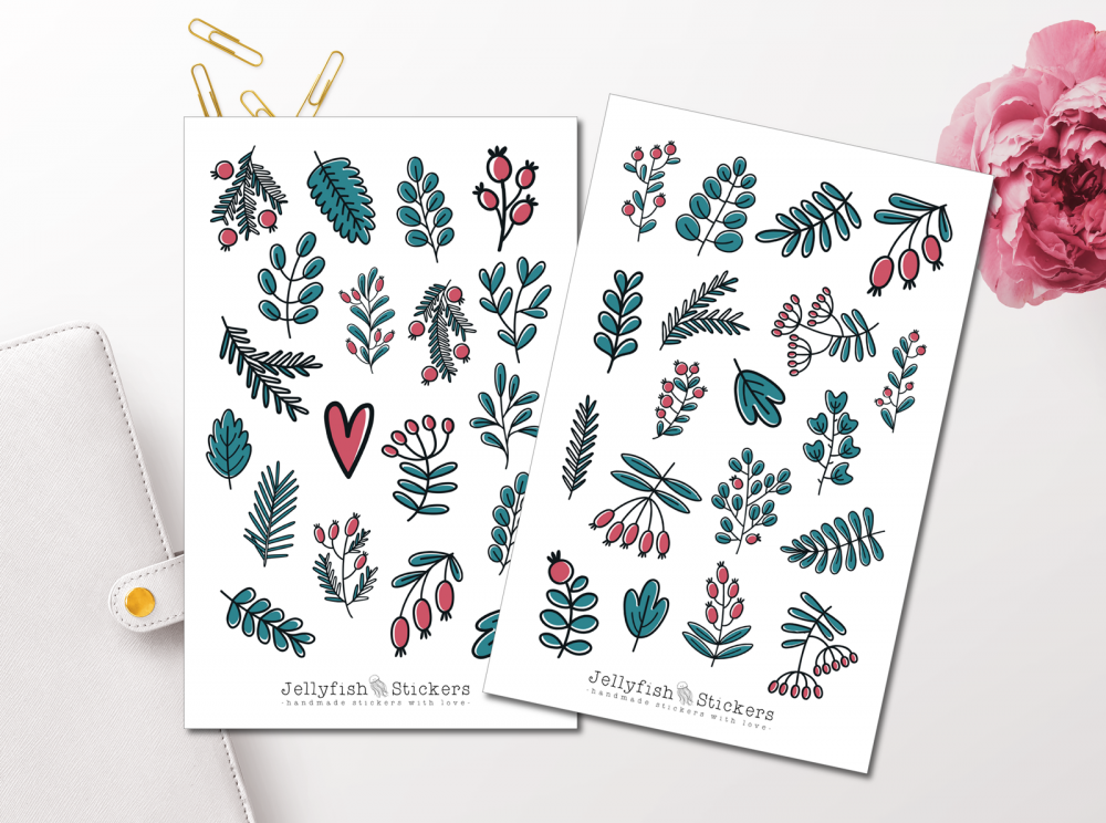 Winter Leaves and Twigs Sticker Set